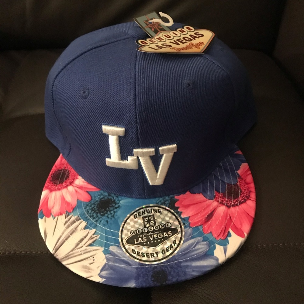 Las Vegas Hat. Royal blue, white and pink.